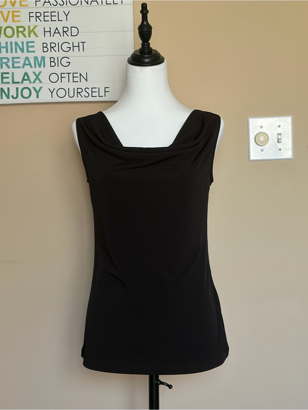 Van Heusen Black Draped Cowl Neck Tank